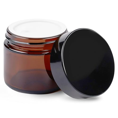 TUZAZO 2 Oz Thick Amber Round Glass Jars with Inner Lids and Black Lids, 12 Pack Small Empty Candle Making Jars/Cosmetic Containers for Lotions, Creams, Body Butters, Essential oil Beauty Products - Image 3