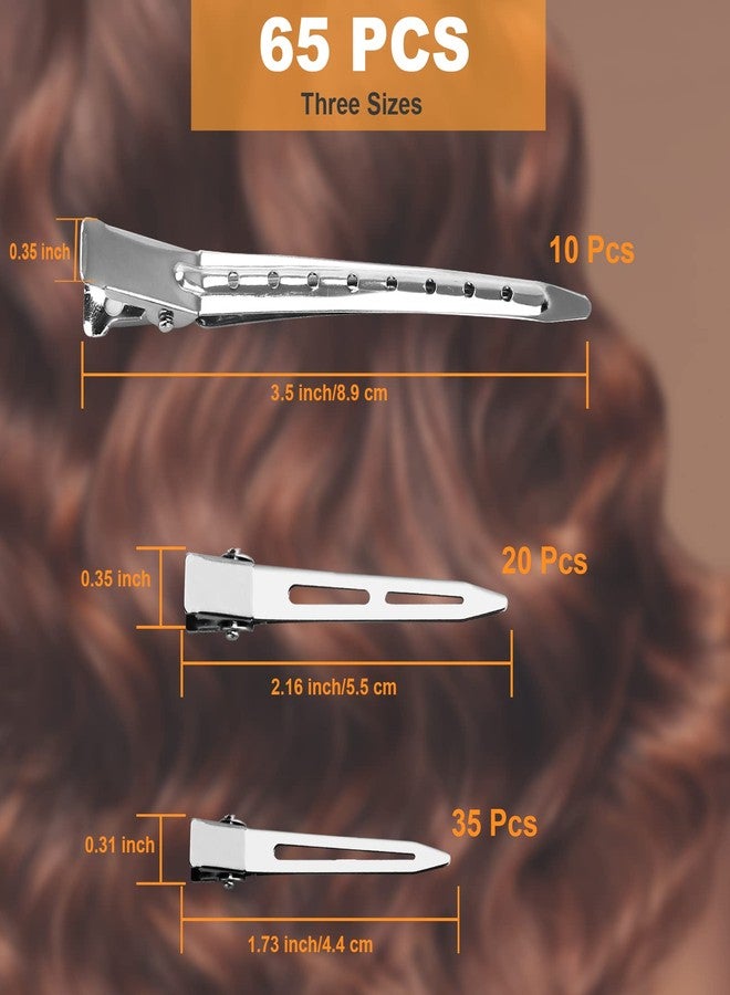 PHSZZ 65Pcs Duck Billed Hair Clips for Styling Sectioning, Metal Silver Alligator Hair Clips for Women, 3 Sizes Long Hair Clip for Roller, Pin Curl Loc Clips for Retwist, Salon, Barber, Bows DIY - Image 2