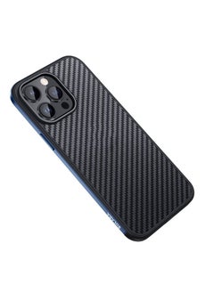 Case Cover For iPhone 14 Pro Max SULADA Carbon Fiber Textured Shockproof Metal + TPU Frame Case Dark Blue