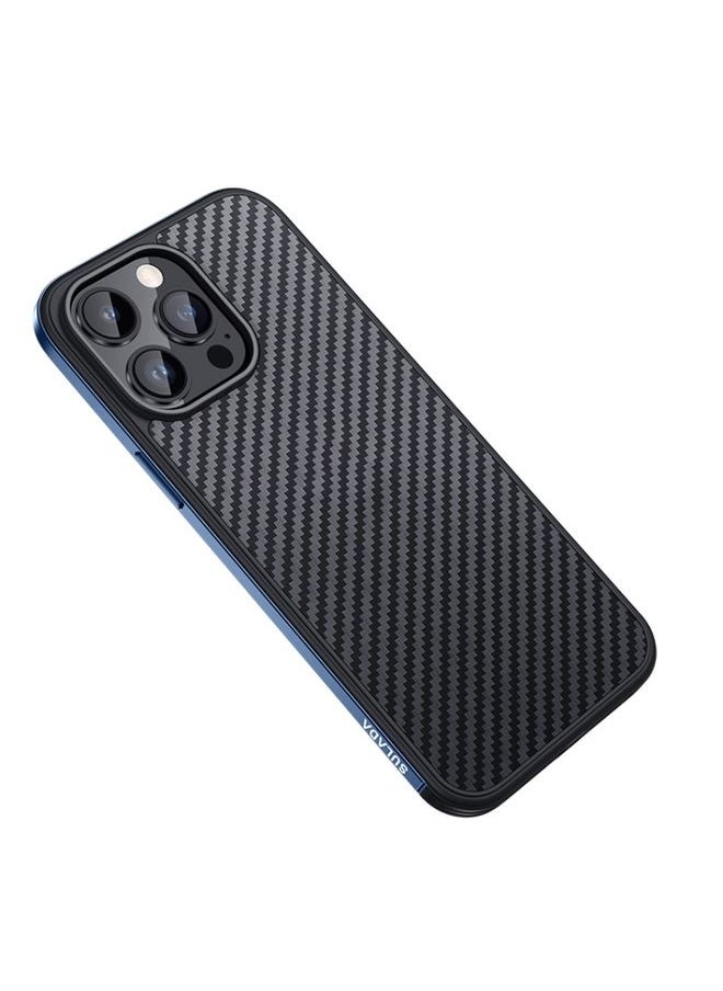 Generic - Case Cover For iPhone 14 Pro Max SULADA Carbon Fiber Textured Shockproof Metal + TPU Frame Case Dark Blue - Image 1