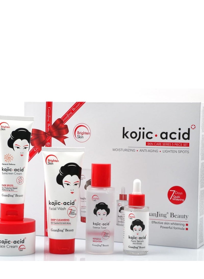 GUANJING kojic Acid Skin Care Moisturizing And Anti Aging And Lighten Spots 5 Piece Set  - Image 1