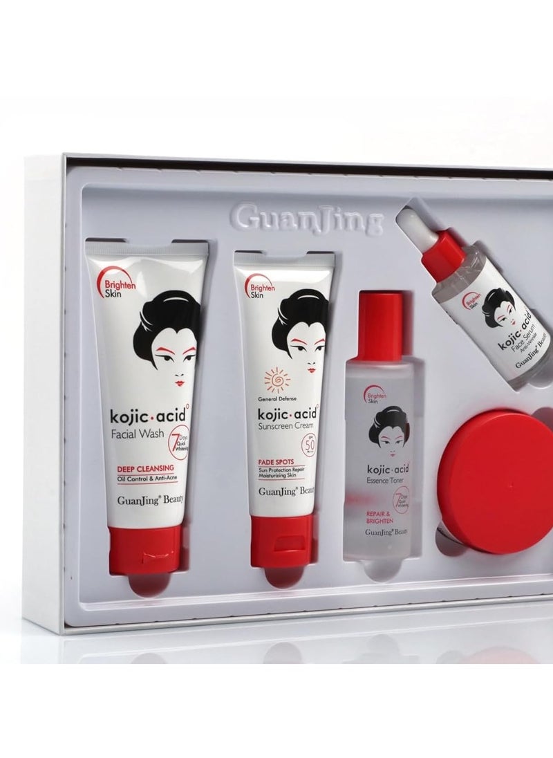 GUANJING kojic Acid Skin Care Moisturizing And Anti Aging And Lighten Spots 5 Piece Set  - Image 2