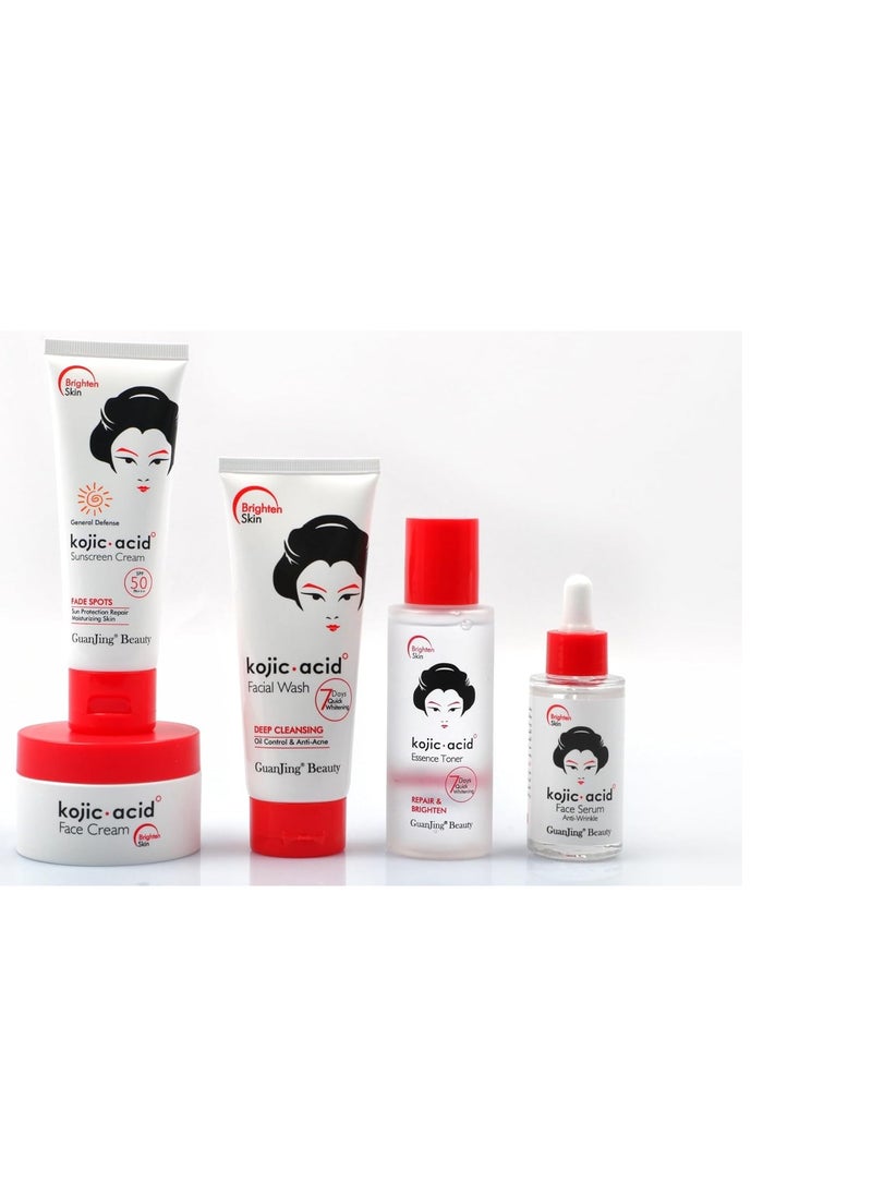GUANJING kojic Acid Skin Care Moisturizing And Anti Aging And Lighten Spots 5 Piece Set  - Image 3