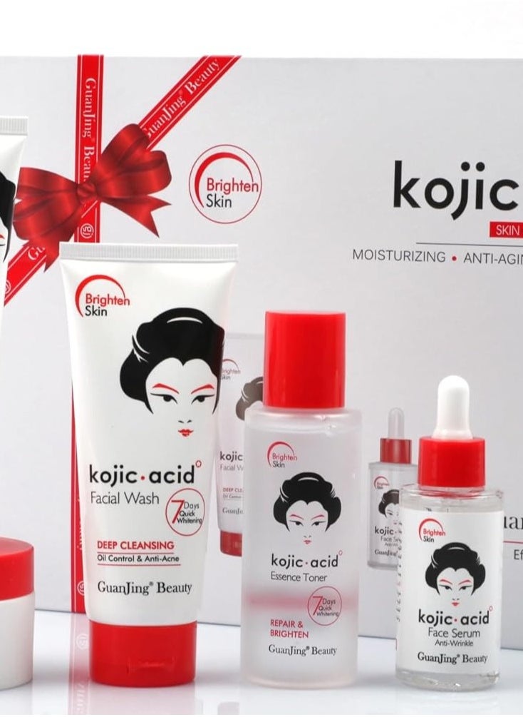 GUANJING kojic Acid Skin Care Moisturizing And Anti Aging And Lighten Spots 5 Piece Set  - Image 4