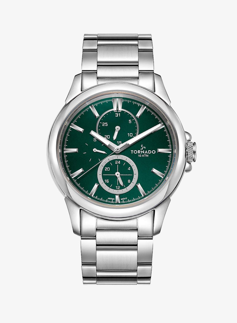 TORNADO Men's Solid stainless steel with Polished outer links and brushed center links. Multi Function Watch T6107-SBSH - 45mm mm - Image 1