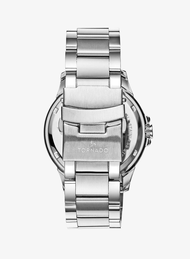 TORNADO Men's Solid stainless steel with Polished outer links and brushed center links. Multi Function Watch T6107-SBSH - 45mm mm - Image 3