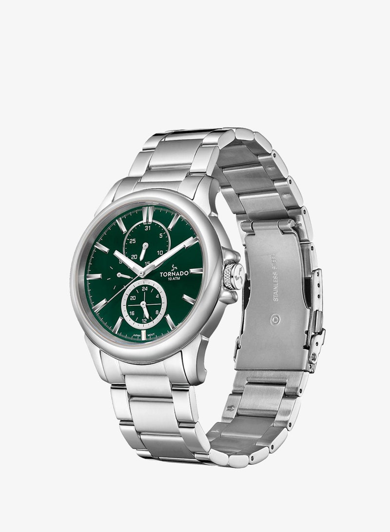 TORNADO Men's Solid stainless steel with Polished outer links and brushed center links. Multi Function Watch T6107-SBSH - 45mm mm - Image 2