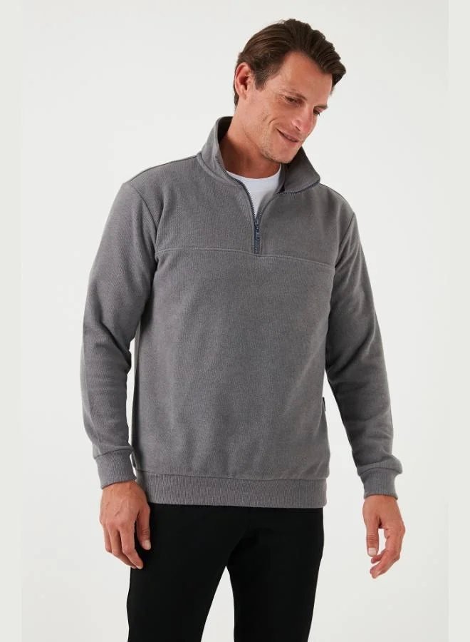 Buratti Cotton Regular Fit Half Zipper Stand Collar Sweater Men's SWEATER 456112