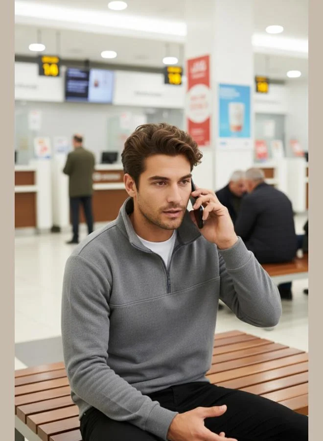 Buratti  Buratti Cotton Regular Fit Half Zipper Stand Collar Sweater Men's SWEATER 456112 for Men | Best Price UAE