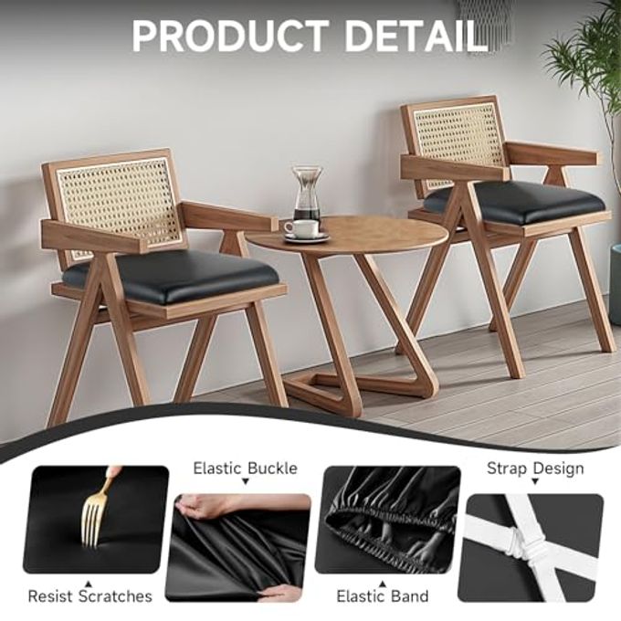 WENZMOC PU Leather Seat Covers for Dining Chairs, 4 Pack 100% Waterproof Dining Room Chair Seat Covers Stretch and Wipeable Kitchen Chair Cover Protectors (PU Black, 4 PCS) - Image 2