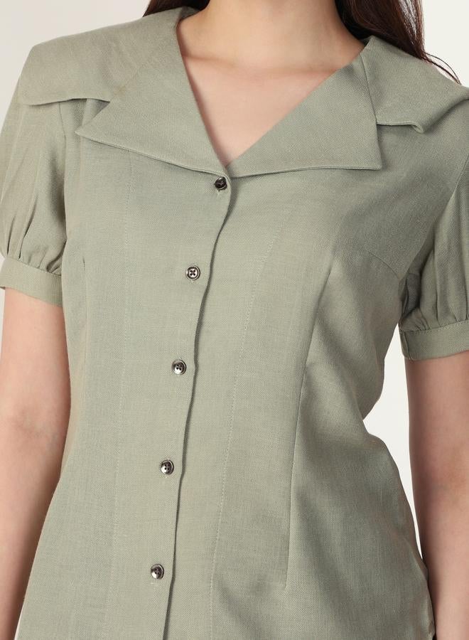 Mish Green Puff Sleeve Shirt with Peter Pan Collar - Image 3