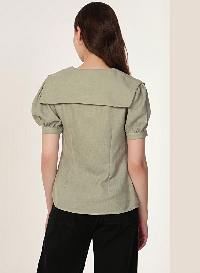 Mish Green Puff Sleeve Shirt with Peter Pan Collar - Image 4