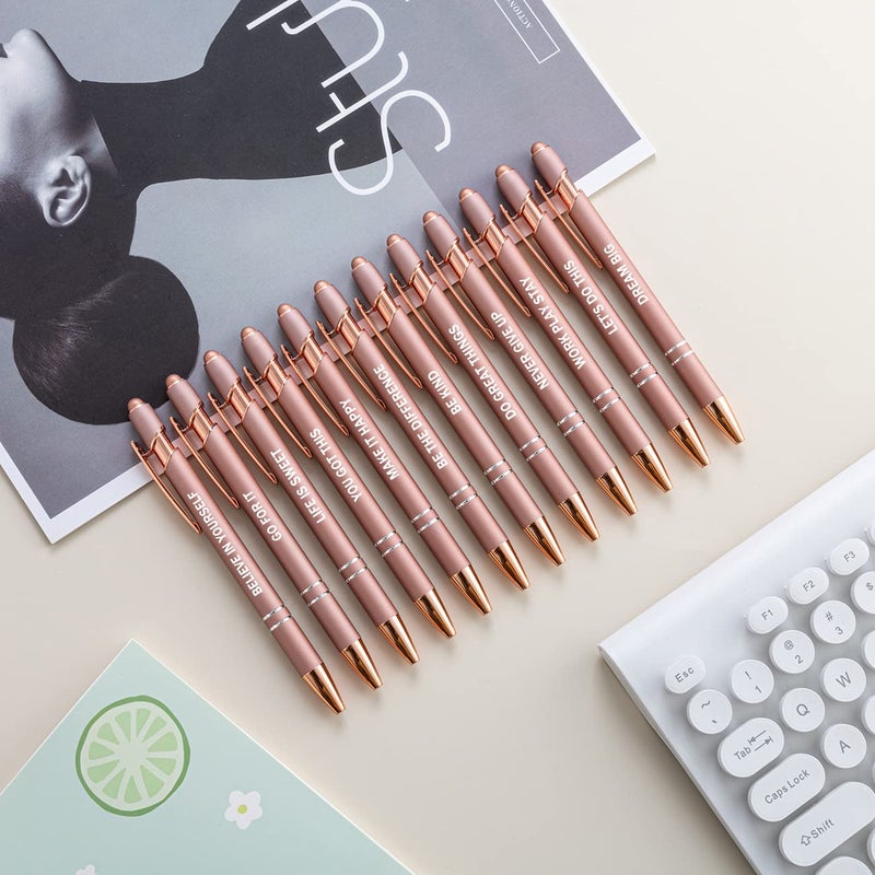 PASISIBICK 12 Pieces Rose Gold Inspirational Motivational Quotes Snarky Screen Touch Stylus Ballpoint Pens, Office Encouraging Scriptures, Black Ink (Rose Gold,Motivational) - Image 3