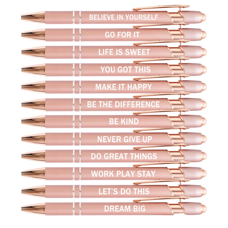 PASISIBICK 12 Pieces Rose Gold Inspirational Motivational Quotes Snarky Screen Touch Stylus Ballpoint Pens, Office Encouraging Scriptures, Black Ink (Rose Gold,Motivational) - Image 1