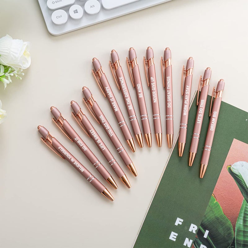 PASISIBICK 12 Pieces Rose Gold Inspirational Motivational Quotes Snarky Screen Touch Stylus Ballpoint Pens, Office Encouraging Scriptures, Black Ink (Rose Gold,Motivational) - Image 4