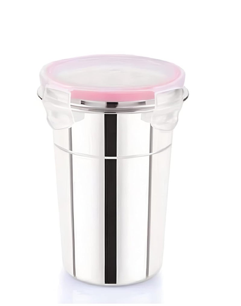 Shopeum Stainless Steel Glass Tumbler with Silicon Lid Leak Proof Click Seal Lock Air Tight Cap Cover Silver Set of 2 Pcs 400ml Capacity - Image 2