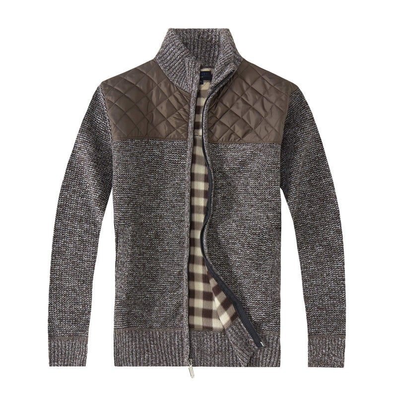 Gioberti Men's Knitted Regular Fit Full Zip Cardigan Sweater with Soft Brushed Flannel Lining, Melange Coffee, Large - Image 2