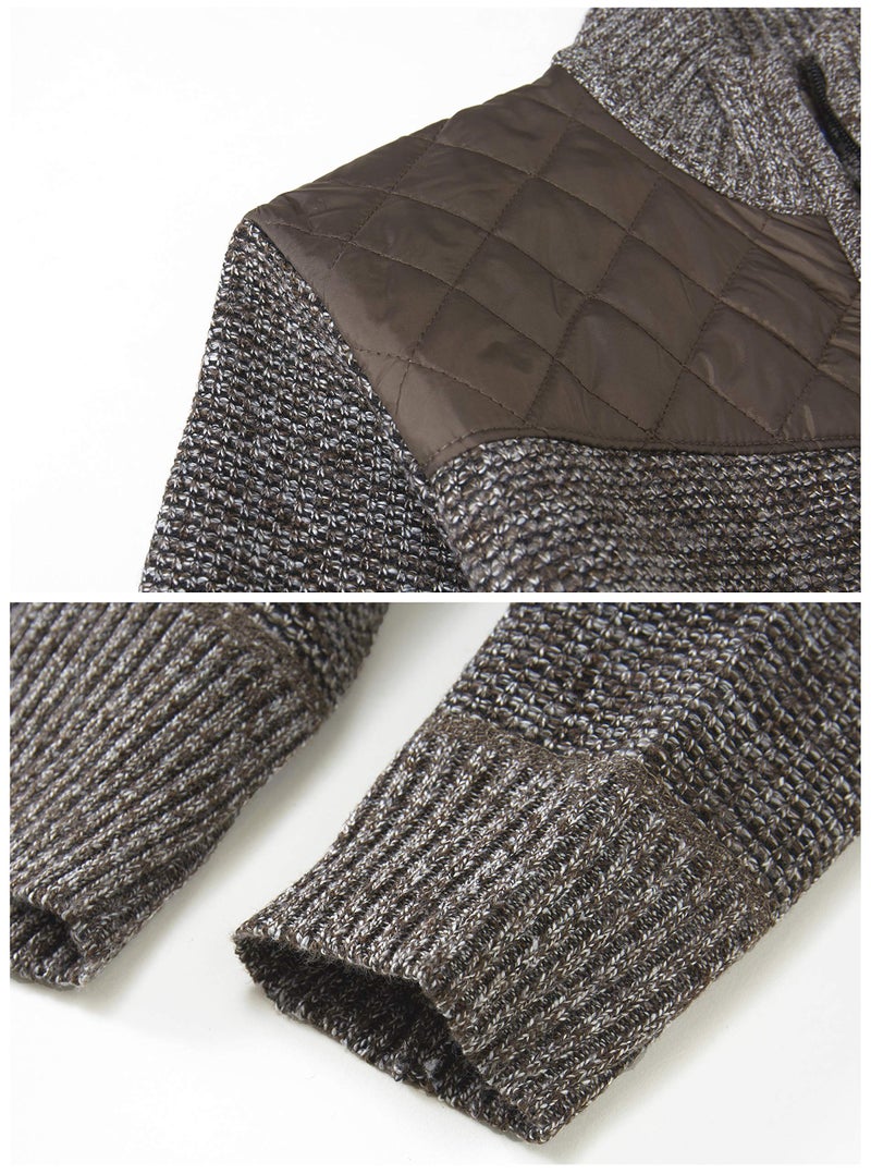 Gioberti Men's Knitted Regular Fit Full Zip Cardigan Sweater with Soft Brushed Flannel Lining, Melange Coffee, Large - Image 4