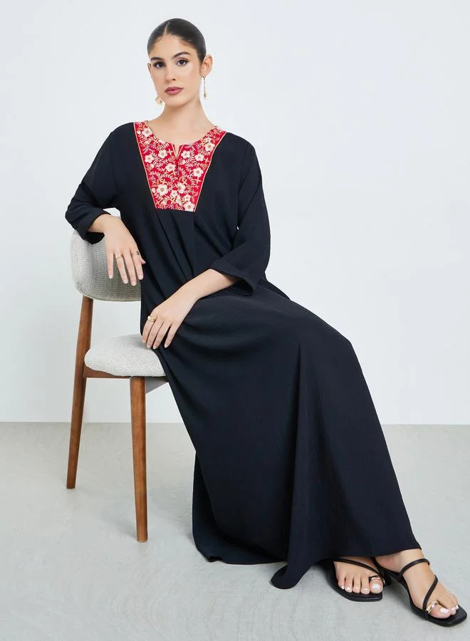 Amirah Black Embroidered Panel Jalabiya