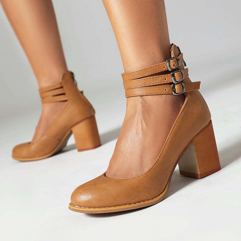 2023 Chunky Heel High Heel Retro Mary Jane Women'S Shoes 40-48 New One Word Buckle High Heels - Image 5