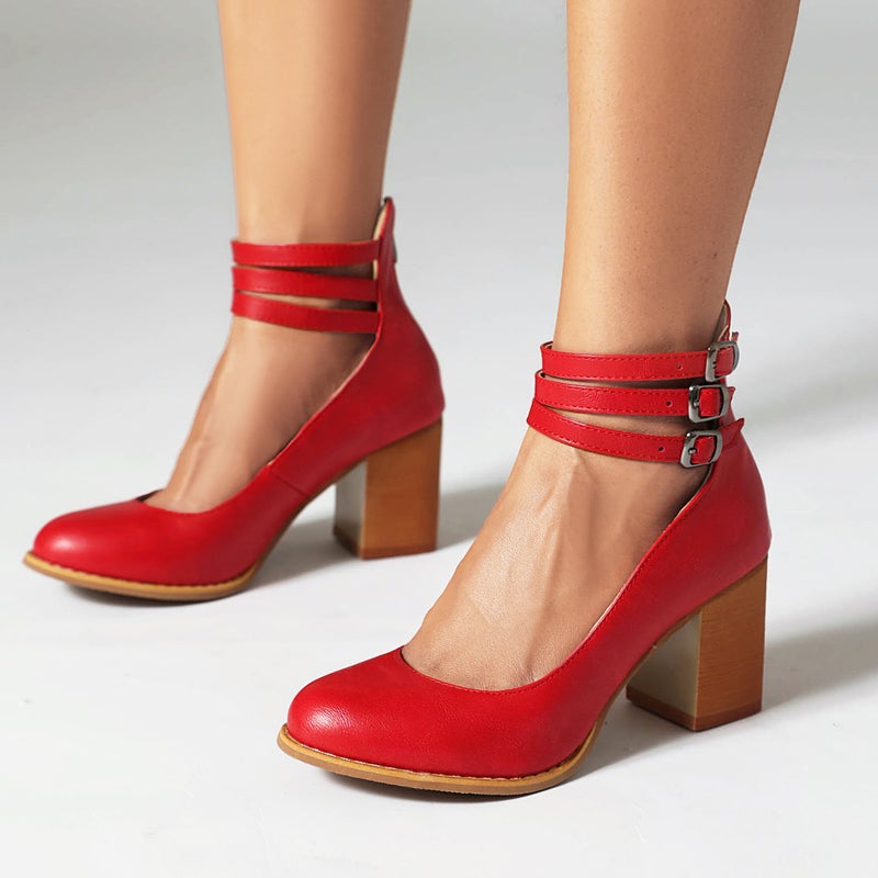 2023 Chunky Heel High Heel Retro Mary Jane Women'S Shoes 40-48 New One Word Buckle High Heels - Image 2