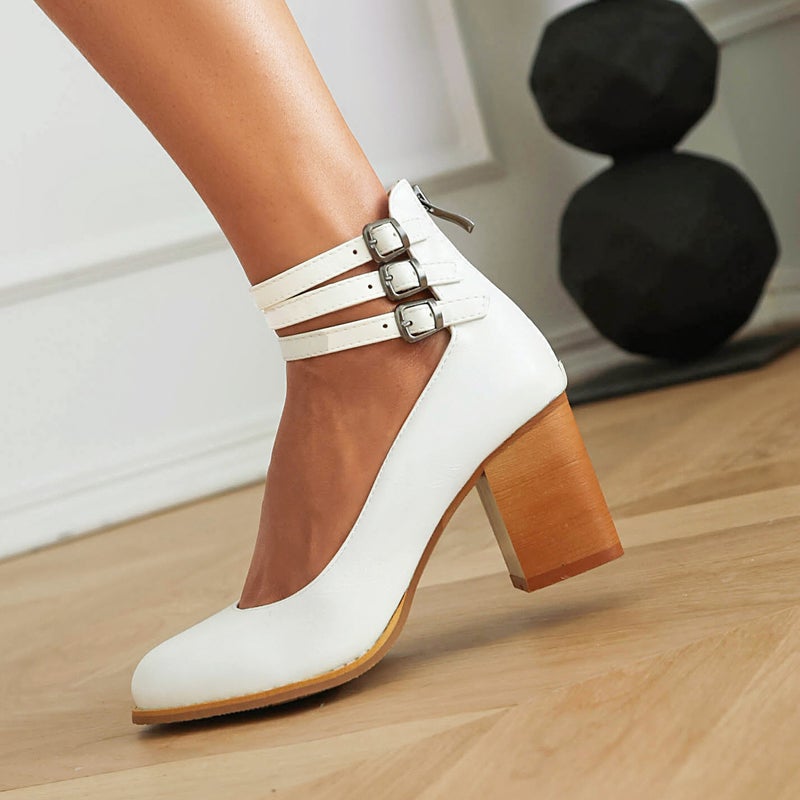 2023 Chunky Heel High Heel Retro Mary Jane Women'S Shoes 40-48 New One Word Buckle High Heels - Image 4