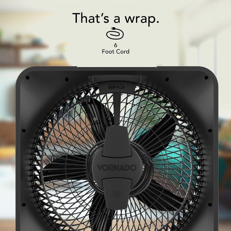 Vornado مروحة كهربائية صندوقية عالية السرعة موديل 80 من فوردانو مع شبكة قابلة للإزالة، 5 إعدادات سرعة، تدفق هواء قوي، دوران هواء كامل الغرفة، تبريد مستهدف، تخزين سلك، مروحة أرضية متينة، أبيض جليدي - Image 5