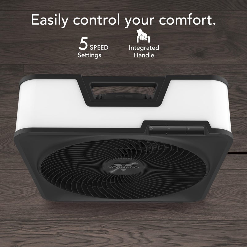 Vornado مروحة كهربائية صندوقية عالية السرعة موديل 80 من فوردانو مع شبكة قابلة للإزالة، 5 إعدادات سرعة، تدفق هواء قوي، دوران هواء كامل الغرفة، تبريد مستهدف، تخزين سلك، مروحة أرضية متينة، أبيض جليدي - Image 3