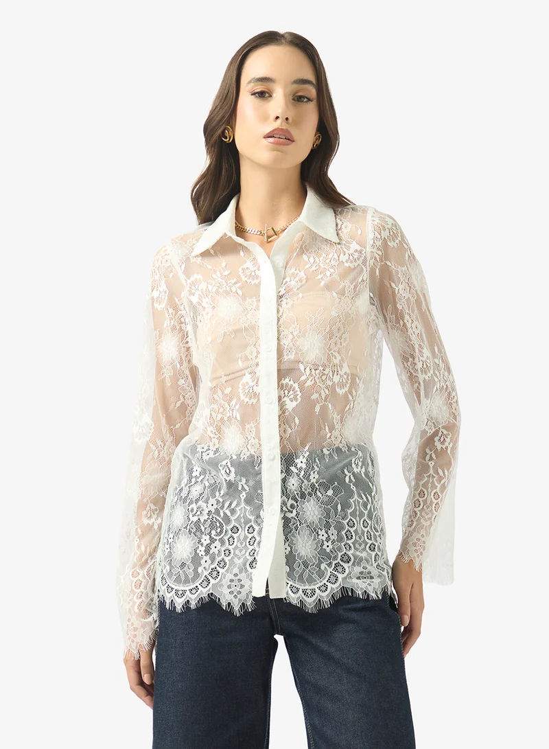 Ginger Lace Detail Button Down Shirt