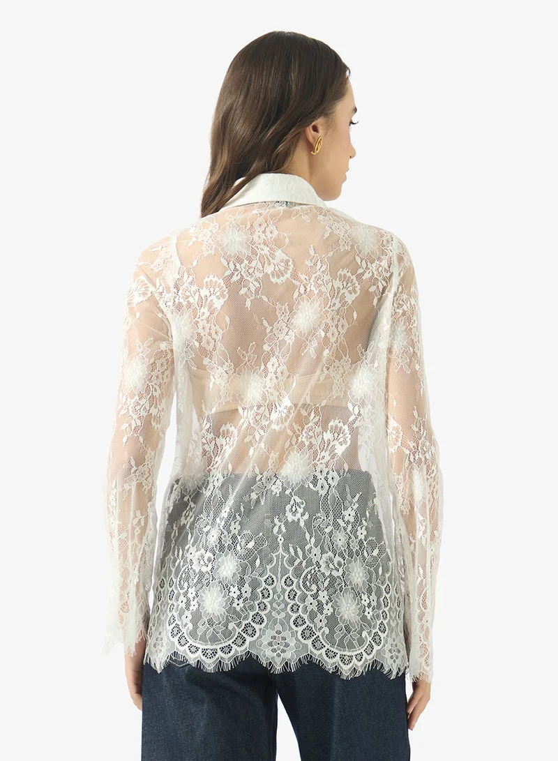 Ginger Lace Detail Button Down Shirt