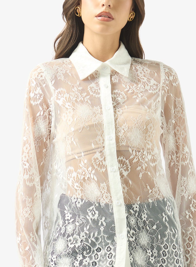 جينجر قميص بأزرار وتفاصيل دانتيل - Image 3