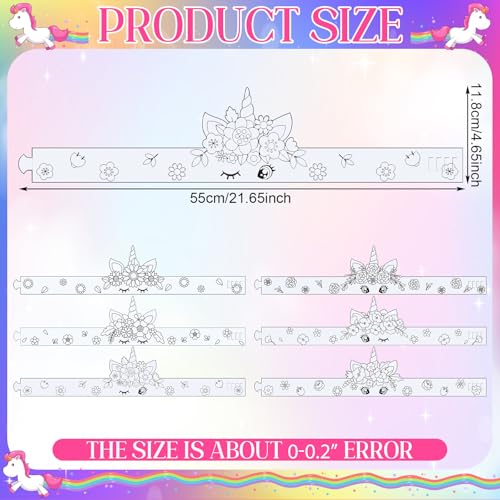 Poen 24 Pcs Color Your Own Unicorn Crown DIY Paper Coloring Crowns for Unicorn Theme Party Birthday Crafts Activity - Image 5