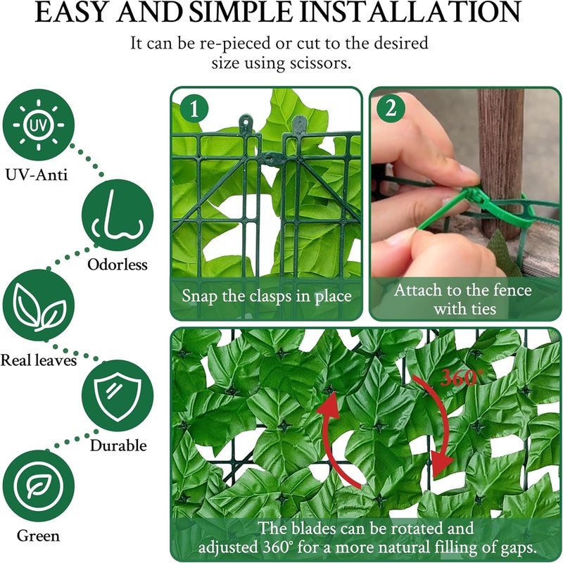 ODTORY Artificial Ivy Fence Privacy Screen,60 x 120 Inch UV-Anti Artificial Fake Ivy Hedge,Light Green Artificial Hedge Backyard Decor for Indoor, Outdoor,Garden,Fence,Balcony and Many Other Scenarios - Image 3