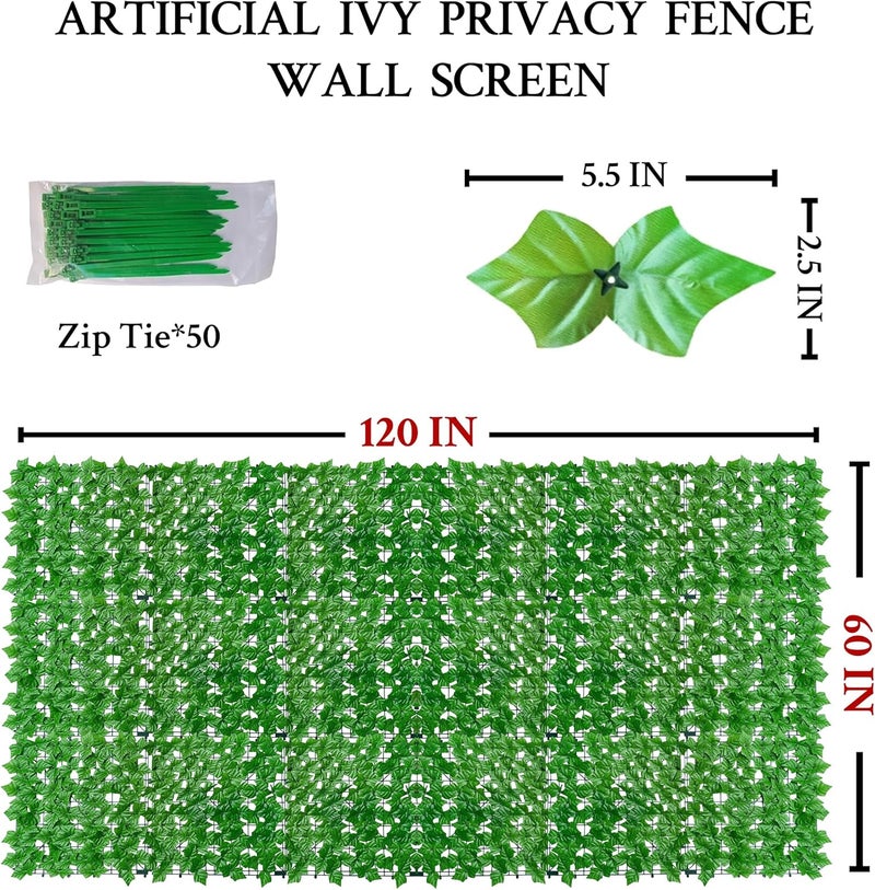 ODTORY Artificial Ivy Fence Privacy Screen,60 x 120 Inch UV-Anti Artificial Fake Ivy Hedge,Light Green Artificial Hedge Backyard Decor for Indoor, Outdoor,Garden,Fence,Balcony and Many Other Scenarios - Image 2