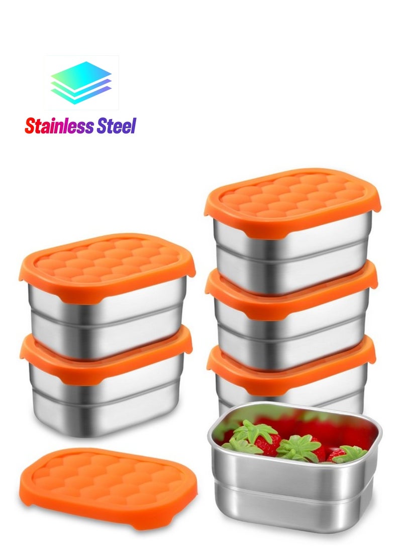 Hsei 6 Pcs Stainless Steel Snack Containers For Kids, 8Oz Food Containers With Silicone Lids Portable Reusable Metal Toddler Lunch Box For Daycare And School Storage Supplies(Orange) - Image 1