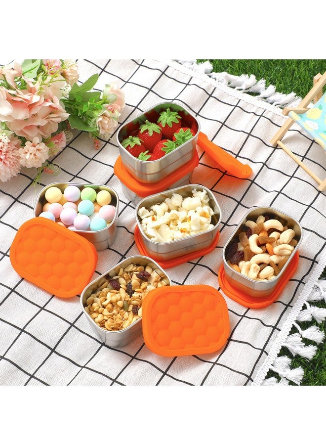Hsei 6 Pcs Stainless Steel Snack Containers For Kids, 8Oz Food Containers With Silicone Lids Portable Reusable Metal Toddler Lunch Box For Daycare And School Storage Supplies(Orange) - Image 5