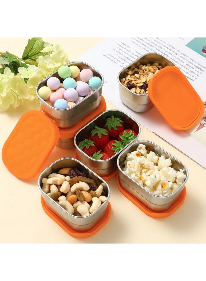 Hsei 6 Pcs Stainless Steel Snack Containers For Kids, 8Oz Food Containers With Silicone Lids Portable Reusable Metal Toddler Lunch Box For Daycare And School Storage Supplies(Orange) - Image 4