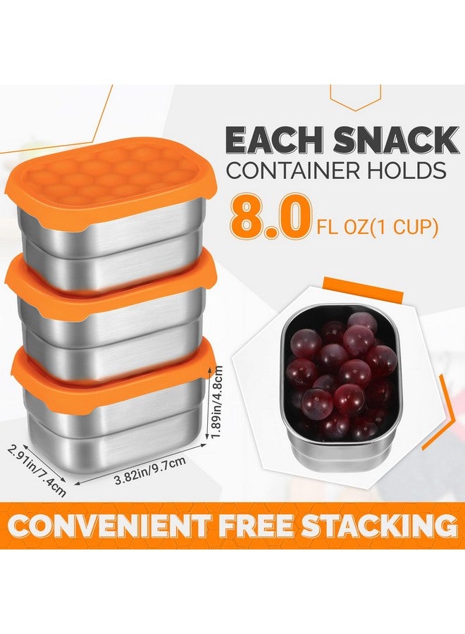 Hsei 6 Pcs Stainless Steel Snack Containers For Kids, 8Oz Food Containers With Silicone Lids Portable Reusable Metal Toddler Lunch Box For Daycare And School Storage Supplies(Orange) - Image 2