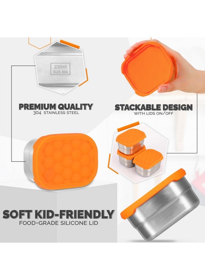 Hsei 6 Pcs Stainless Steel Snack Containers For Kids, 8Oz Food Containers With Silicone Lids Portable Reusable Metal Toddler Lunch Box For Daycare And School Storage Supplies(Orange) - Image 3