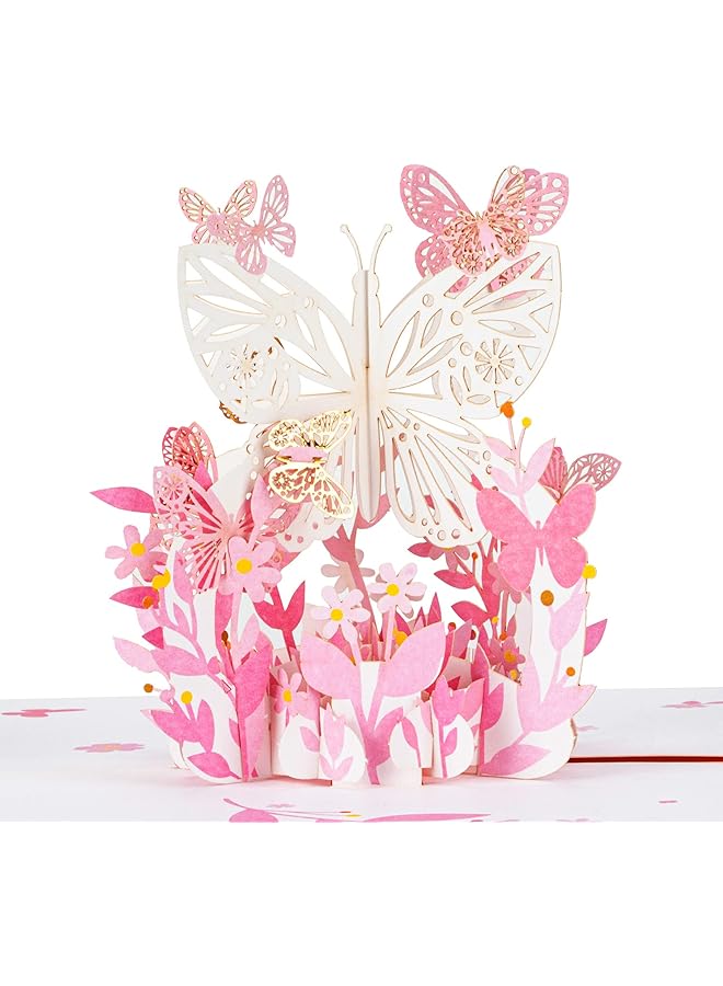 Pink Butterfly Birthday Pop Up Card Butterfly Flower 3D Greeting Card Butterfly Gift For Women Wife Girl Daughter Mother'S Day Valentines Thinking Of You Anniversary All Occasion