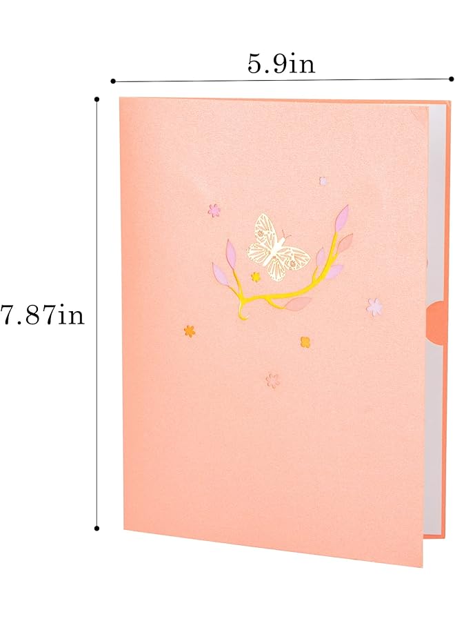 Pink Butterfly Birthday Pop Up Card Butterfly Flower 3D Greeting Card Butterfly Gift For Women Wife Girl Daughter Mother'S Day Valentines Thinking Of You Anniversary All Occasion
