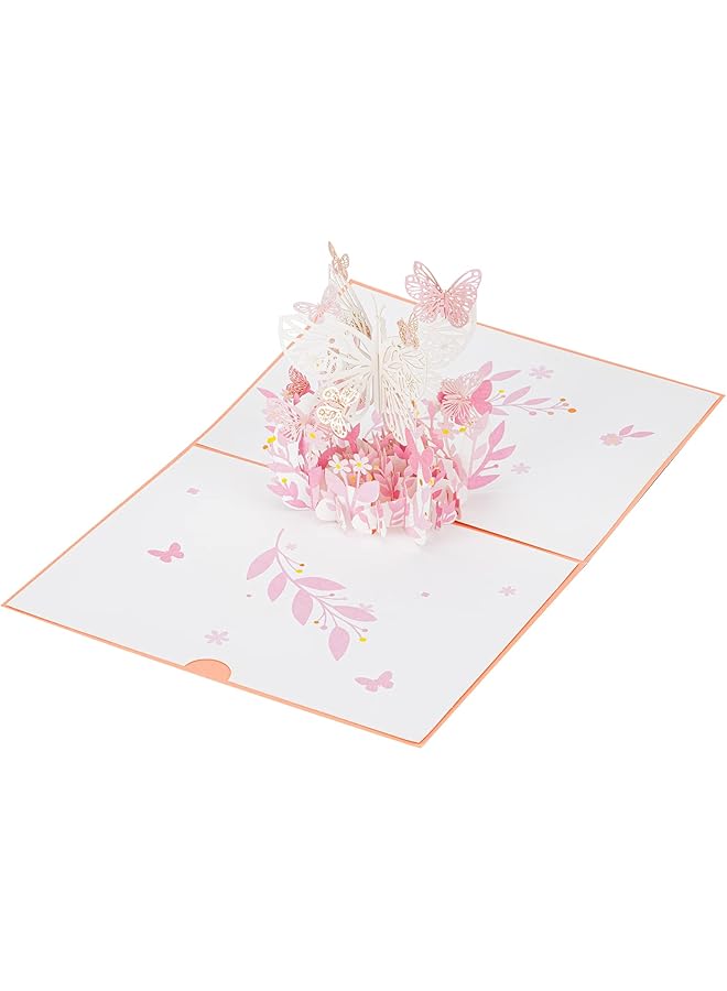 Pink Butterfly Birthday Pop Up Card Butterfly Flower 3D Greeting Card Butterfly Gift For Women Wife Girl Daughter Mother'S Day Valentines Thinking Of You Anniversary All Occasion