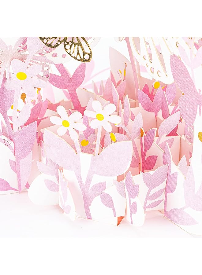 Pink Butterfly Birthday Pop Up Card Butterfly Flower 3D Greeting Card Butterfly Gift For Women Wife Girl Daughter Mother'S Day Valentines Thinking Of You Anniversary All Occasion