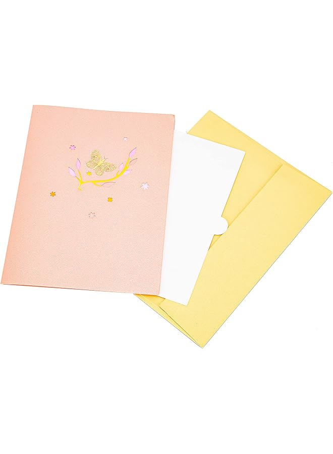 Pink Butterfly Birthday Pop Up Card Butterfly Flower 3D Greeting Card Butterfly Gift For Women Wife Girl Daughter Mother'S Day Valentines Thinking Of You Anniversary All Occasion