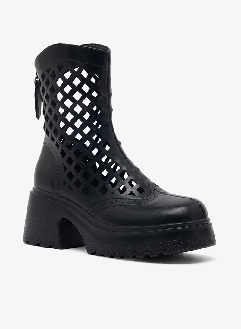 Ginger Chunky Laser Cut Ankle Boots