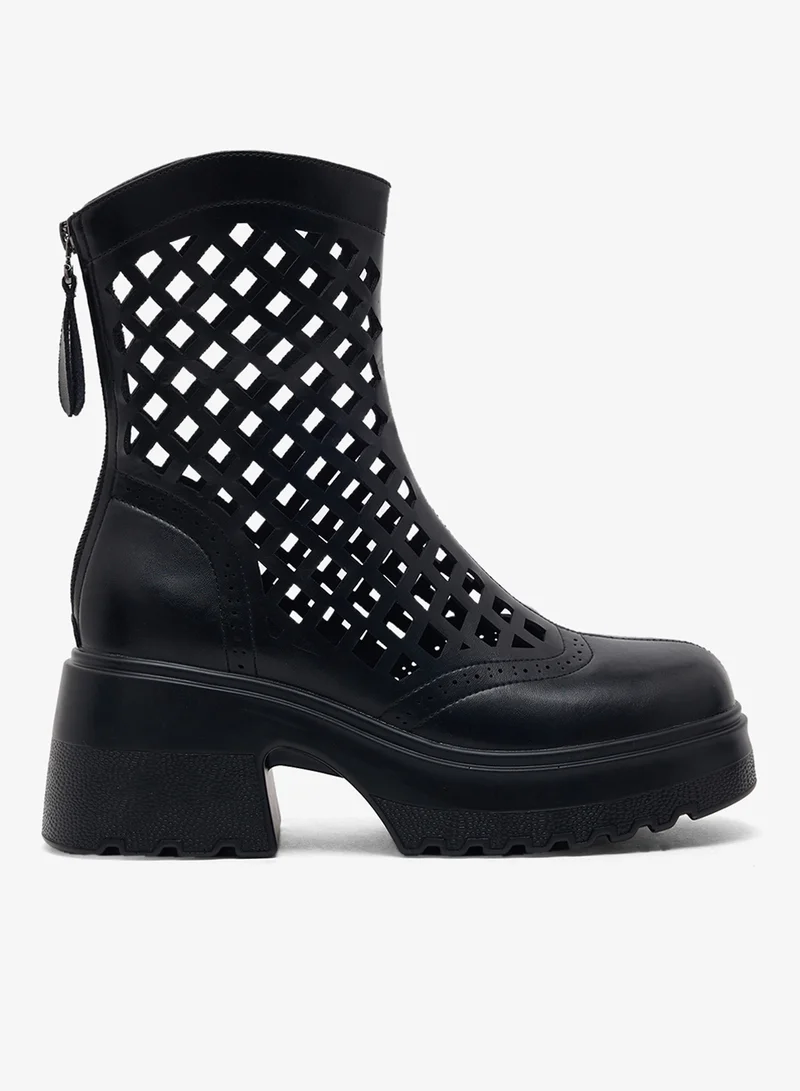 Ginger Chunky Laser Cut Ankle Boots