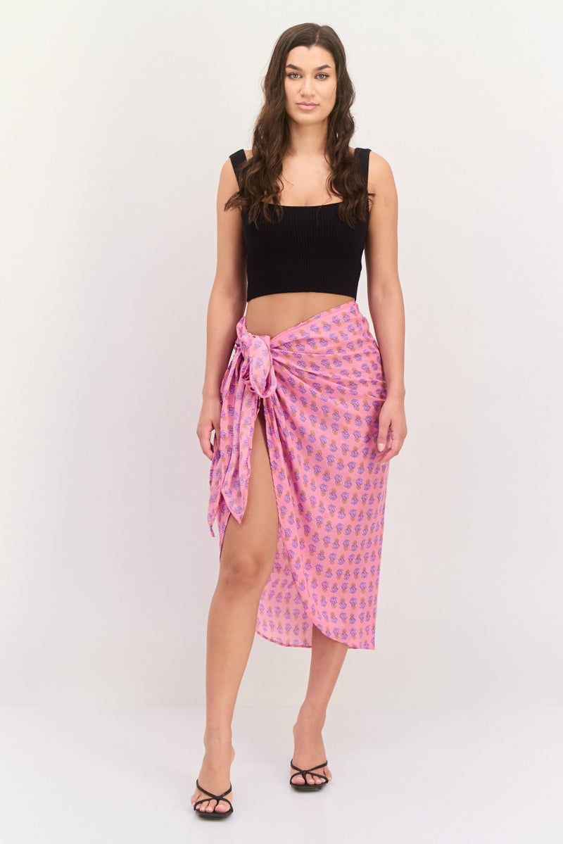 Lefties Women Allover Print Wrap Skirt, Pink/Purple Combo - Image 4