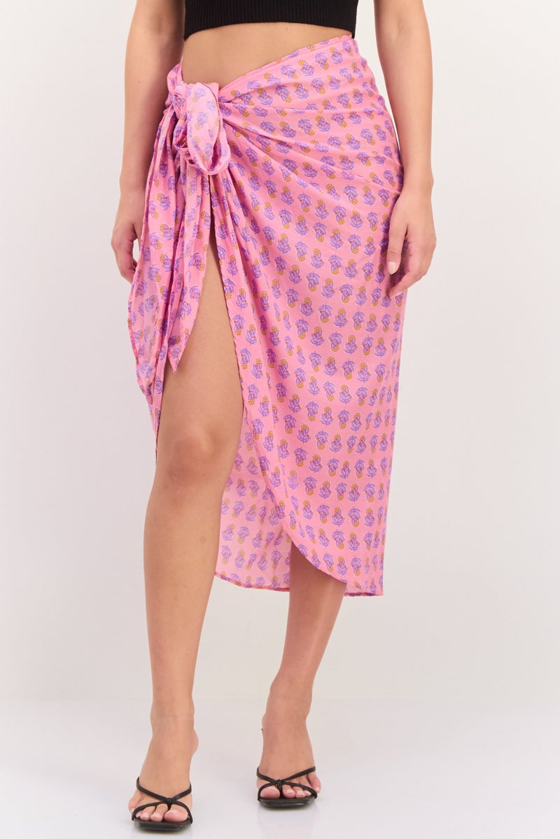 Lefties Women Allover Print Wrap Skirt, Pink/Purple Combo - Image 1
