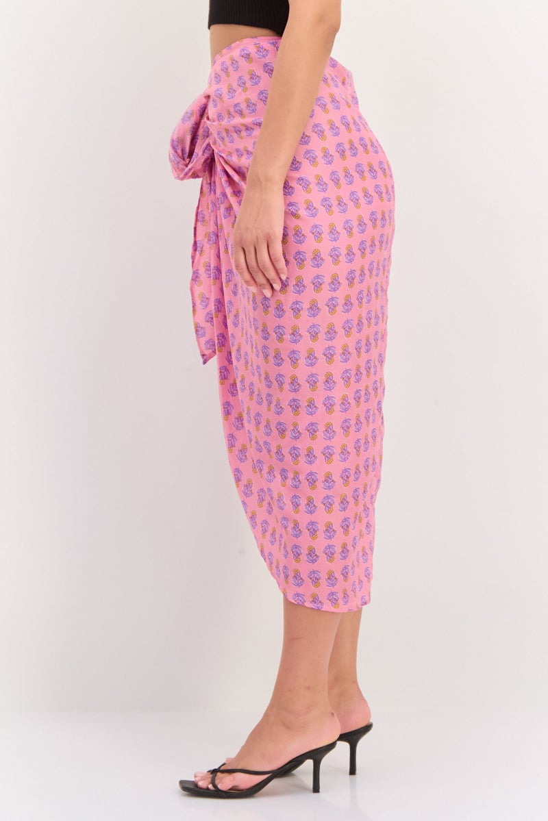 Lefties Women Allover Print Wrap Skirt, Pink/Purple Combo - Image 2