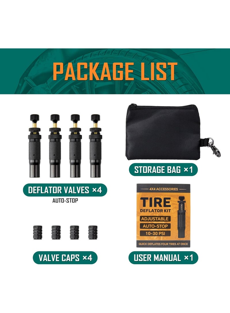 WALALLA Professional Automatic Tire Deflator Kit - 4-Piece Auto-Stop System with 10-30 PSI Precision Control, Essential Off-Road Tool for Sand & Desert Driving - Image 4